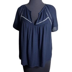 Collective Concepts navy v neck embellished short sleeve blouse size  medium